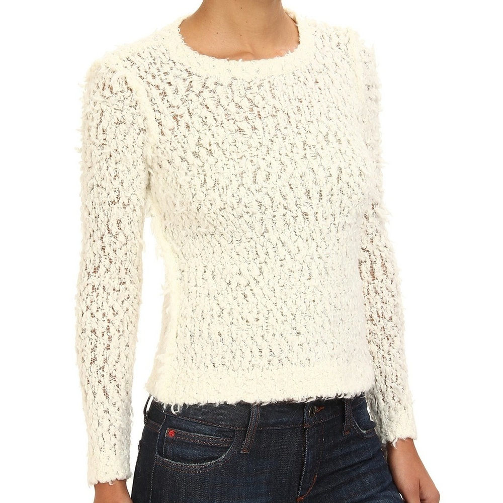Free People Cozy Cream Textured Sweater Size Large EUC